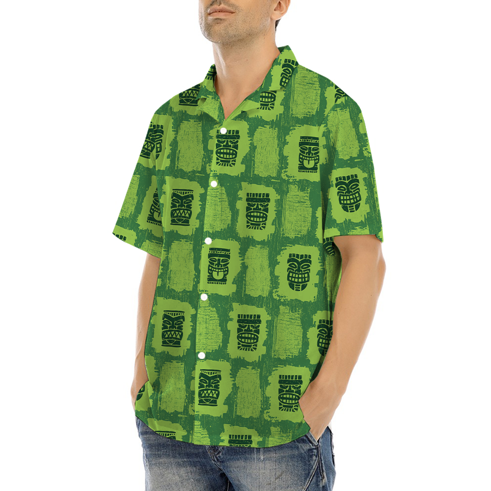 Vintage Tiki Green Aloha Shirt