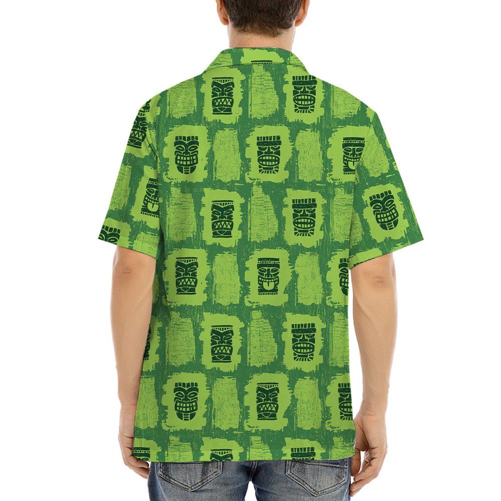 Vintage Tiki Green Aloha Shirt