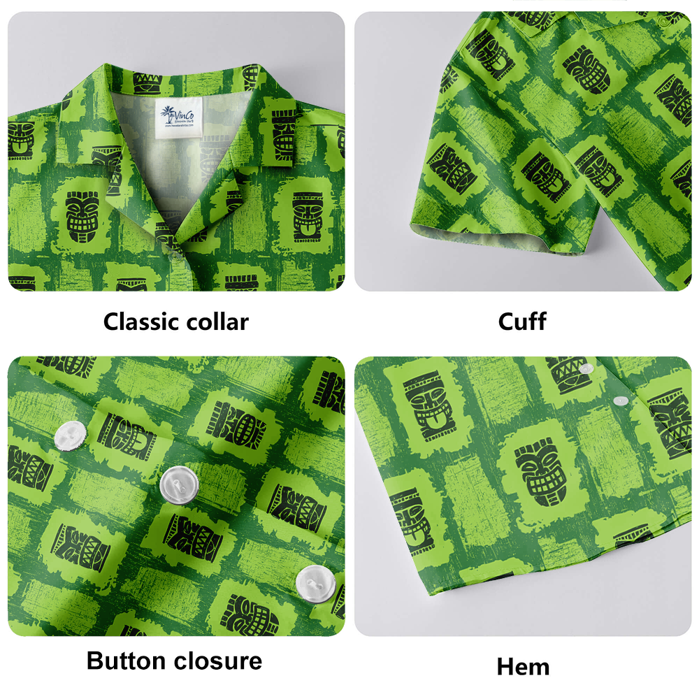 Vintage Tiki Green Aloha Shirt