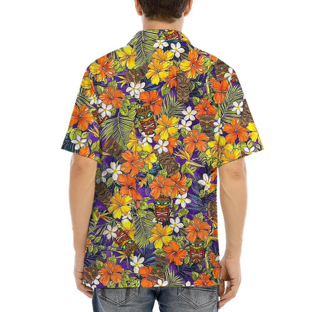 Colorful Floral Tiki Hawaiian Shirt
