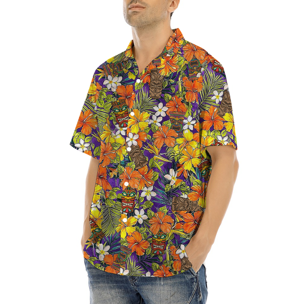 Colorful Floral Tiki Hawaiian Shirt