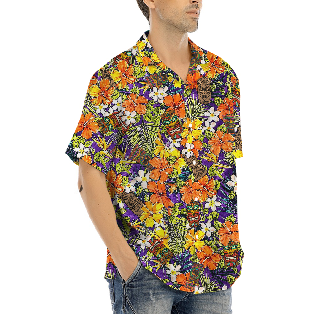 Colorful Floral Tiki Hawaiian Shirt