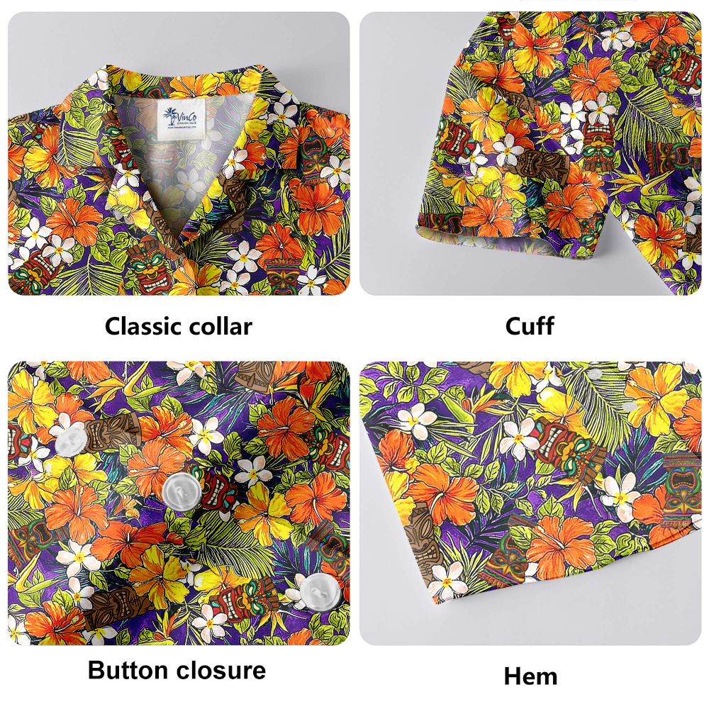 Colorful Floral Tiki Hawaiian Shirt