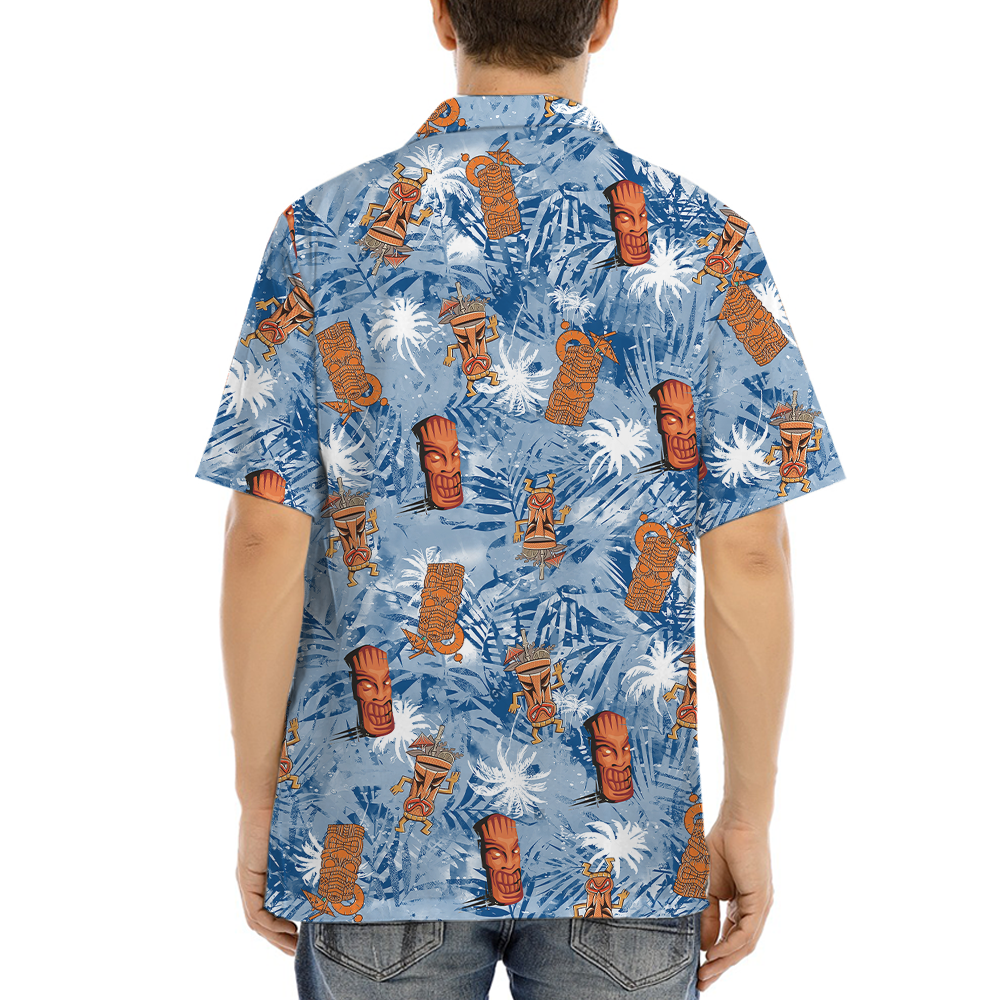 Tiki Drinks Vintage Blue Hawaiian Shirt