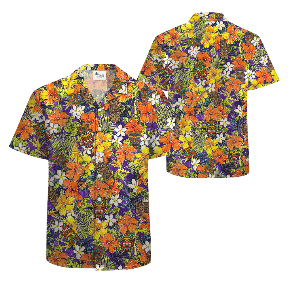 Colorful Floral Tiki Hawaiian Shirt