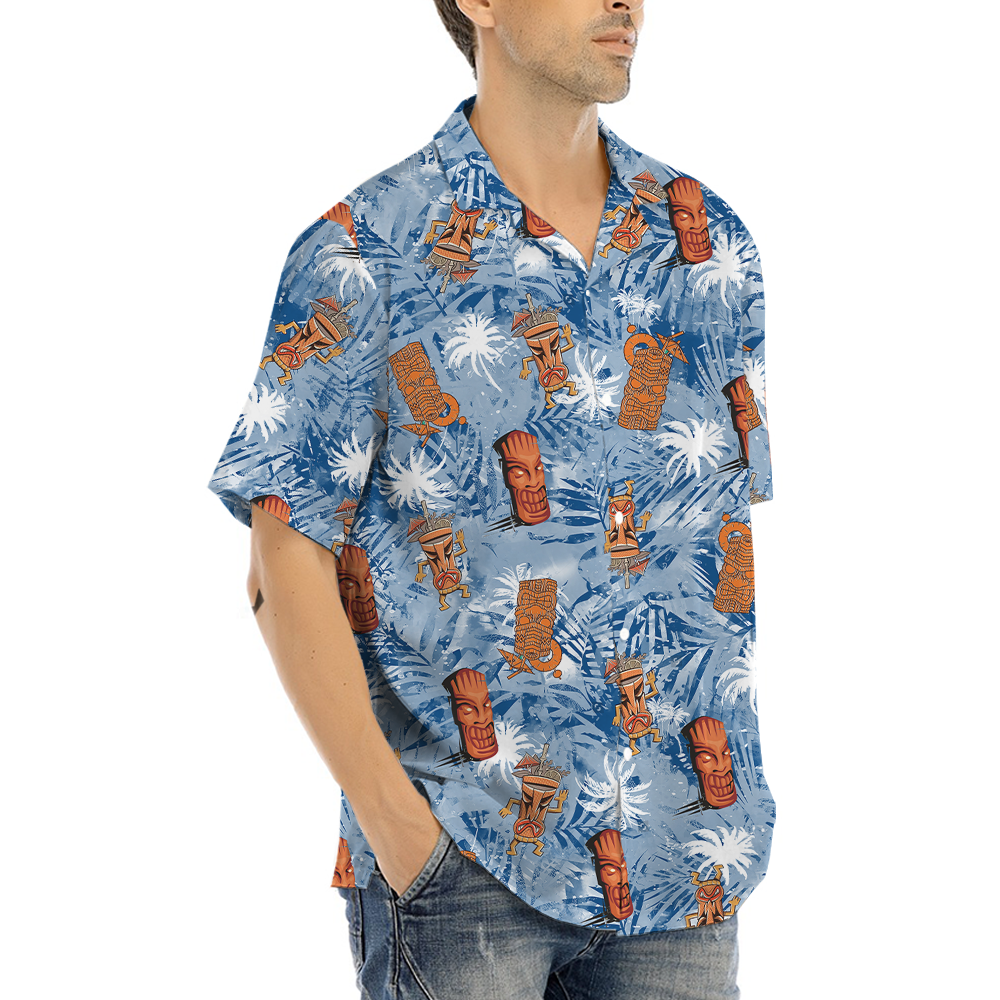 Tiki Drinks Vintage Blue Hawaiian Shirt