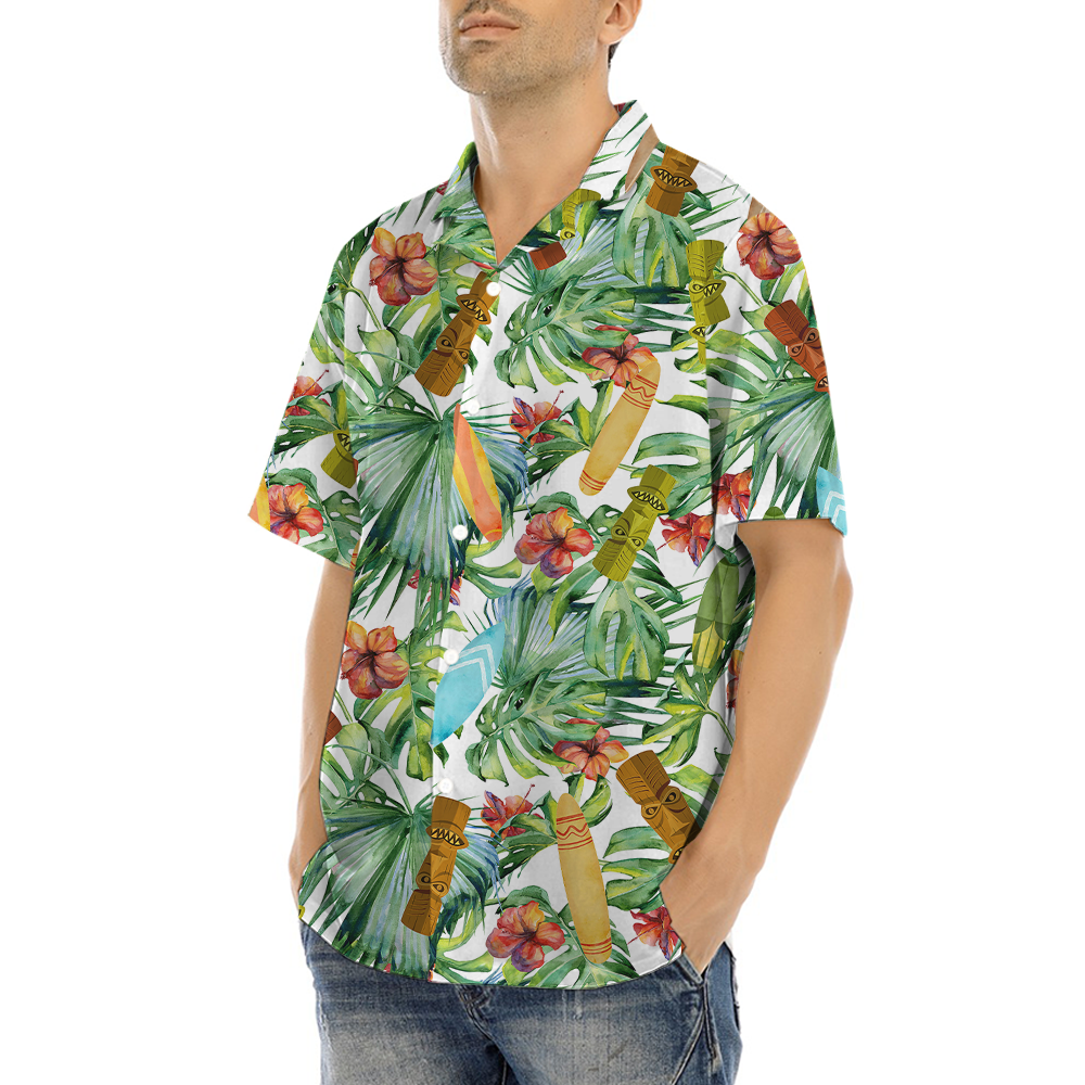 Tiki Surfing Board Tropical Hawaiian Shirt