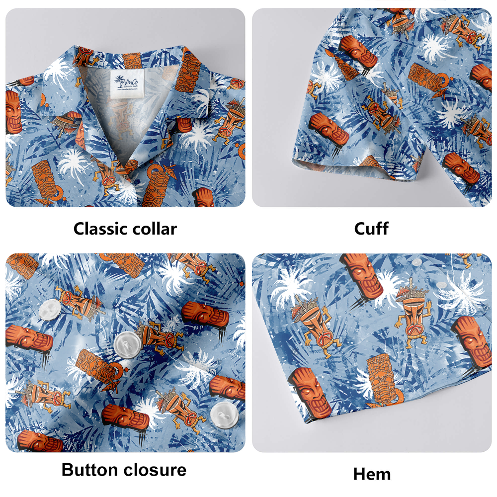 Tiki Drinks Vintage Blue Hawaiian Shirt