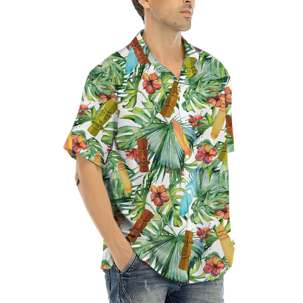 Tiki Surfing Board Tropical Hawaiian Shirt