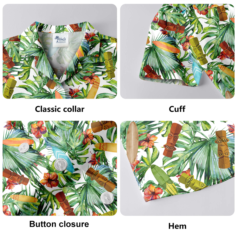 Tiki Surfing Board Tropical Hawaiian Shirt