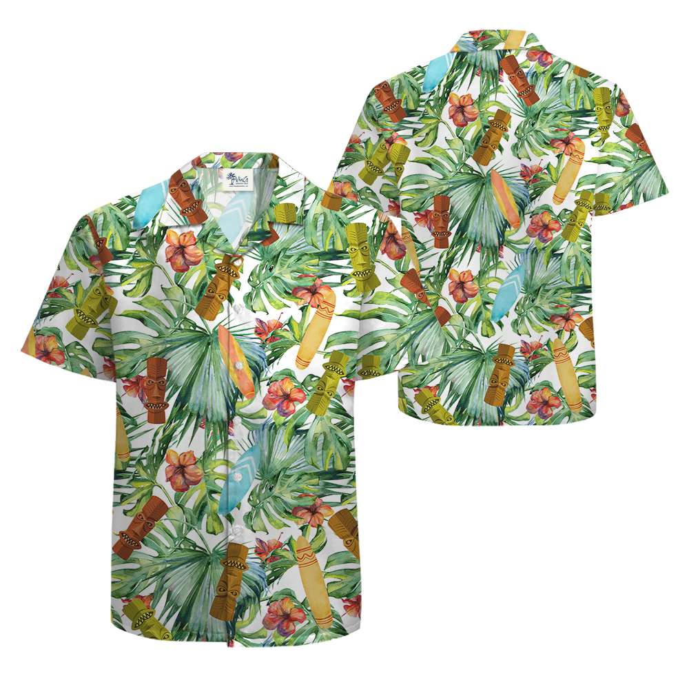 Tiki Surfing Board Tropical Hawaiian Shirt