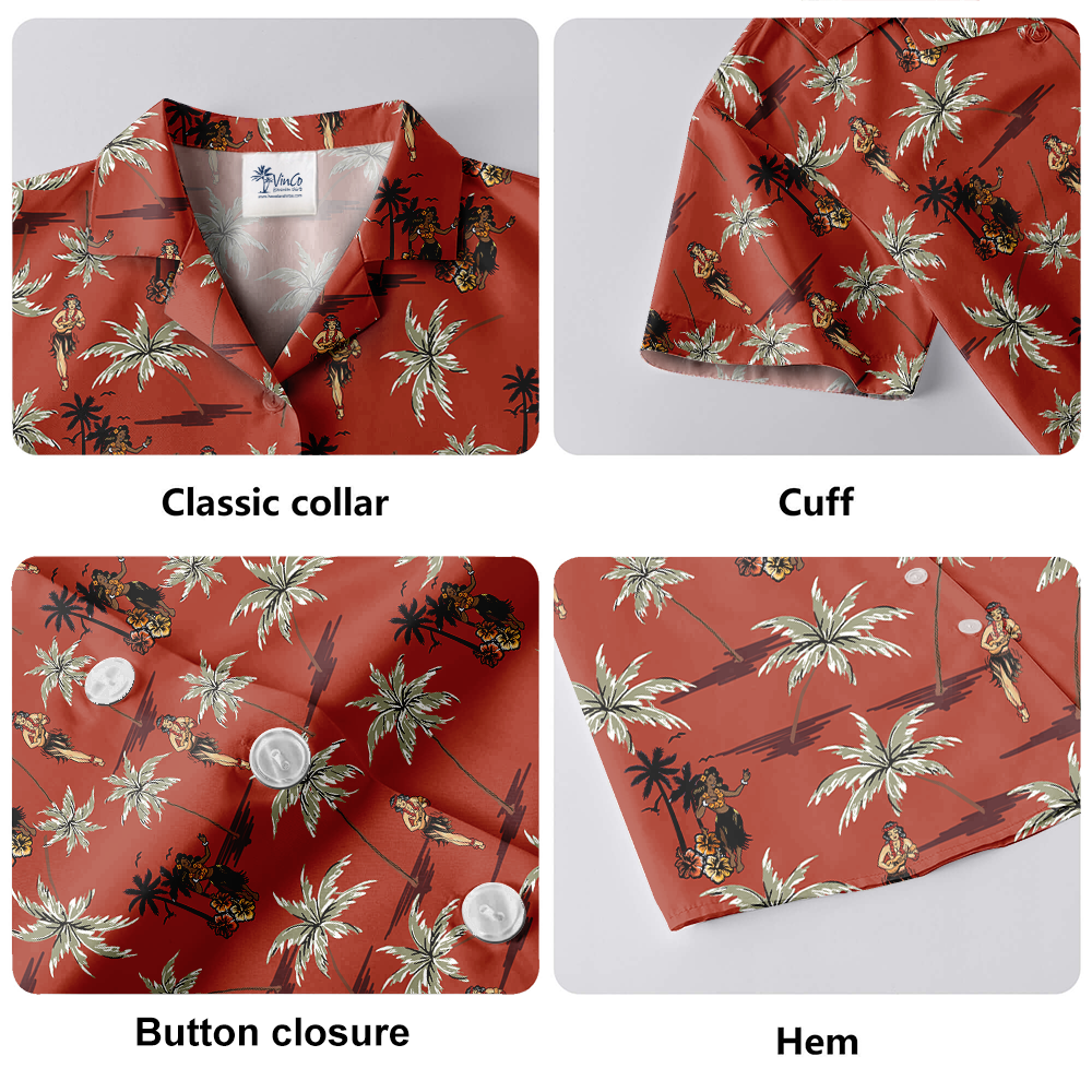Vintage Hula Girls Orange Hawaiian Shirt