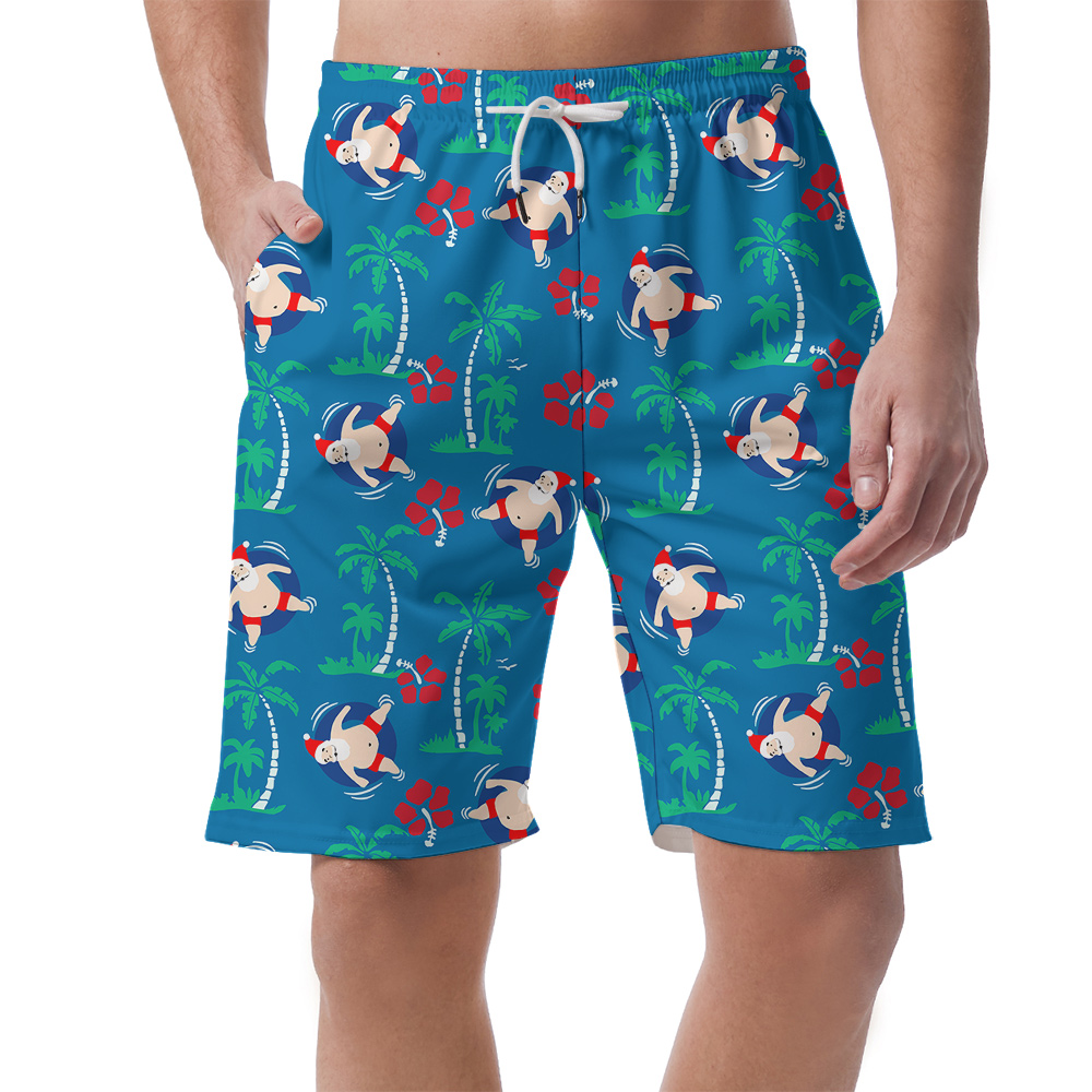 Santa Swimming Aussie Christmas Blue Hawaiian Beach Short - variant image 1