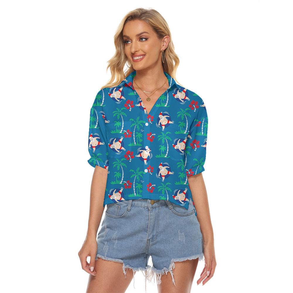 Tropical Style Santa Australia Xmas Blue Cropped Shirt - variant image 1