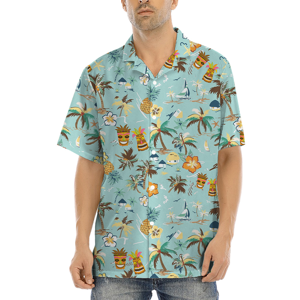 Tropical Palm Trees Tiki Hawaiian Button Up Shirt - variant image 1