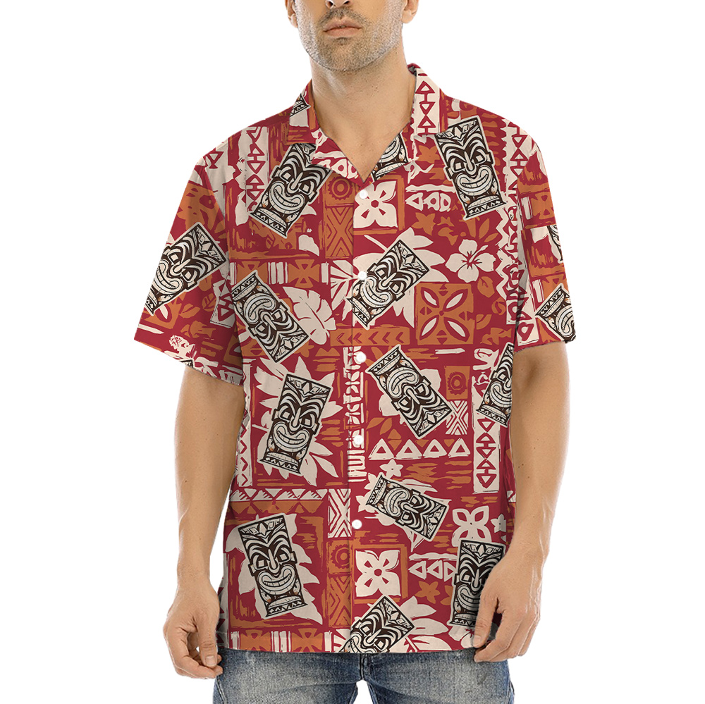 Vintage Tiki Orange Aloha Shirt - variant image 1
