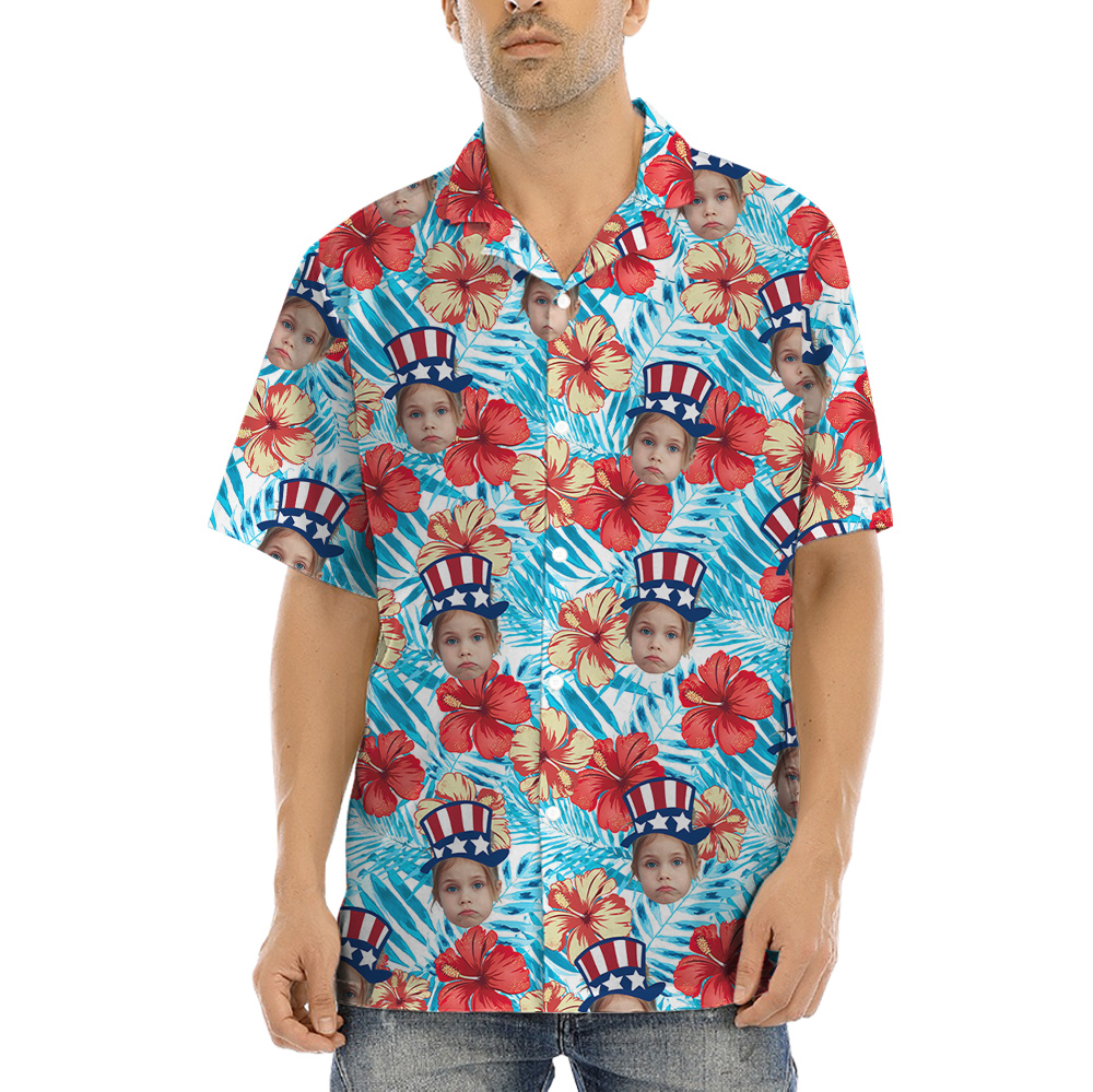 Cute Custom Face 4th Of July Hibiscus Hawaiian Shirt - variant image 1