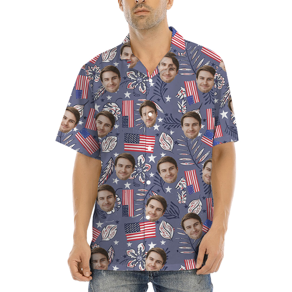 Custom Face American Flag Retro Style Hawaiian Shirt - variant image 1