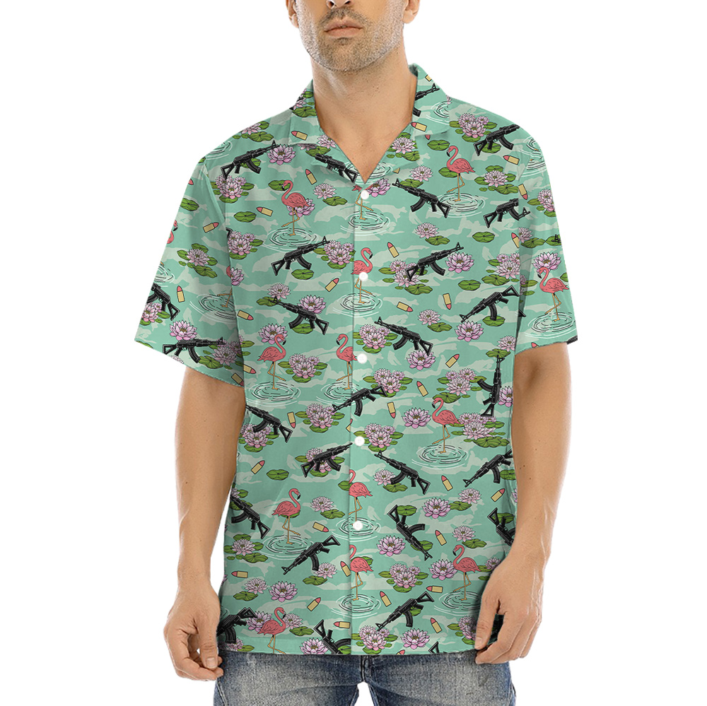 AK-47 Flamingo Green Hawaiian Shirt - variant image 1