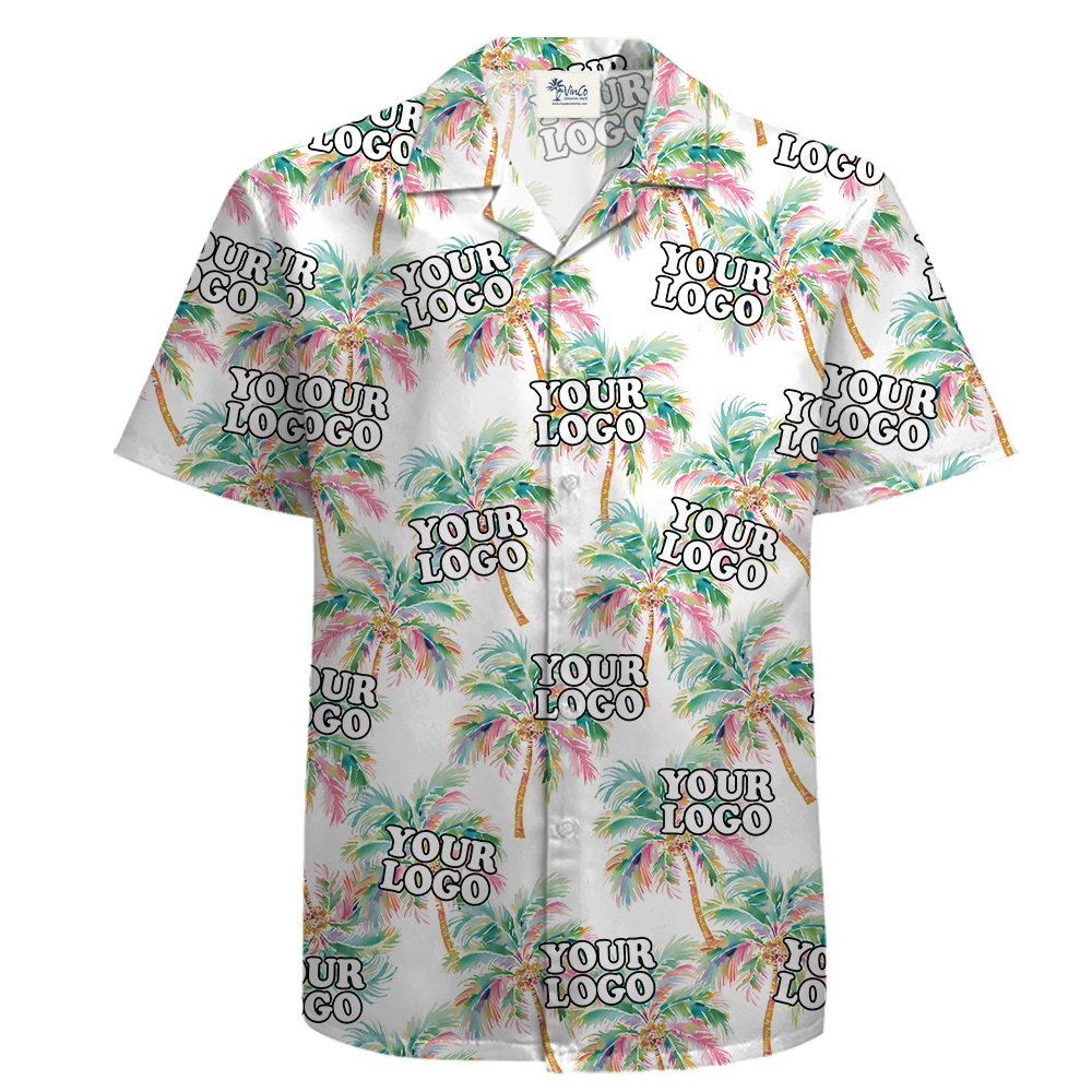 Custom Logo Cotton Hawaiian Shirt White Palm Theme - variant image 1