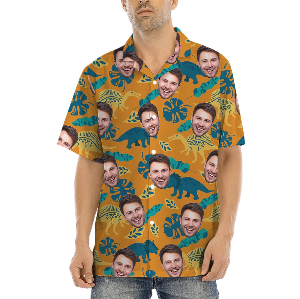 Custom Face Dinosaur Tropical Hawaiian Shirt - variant image 1