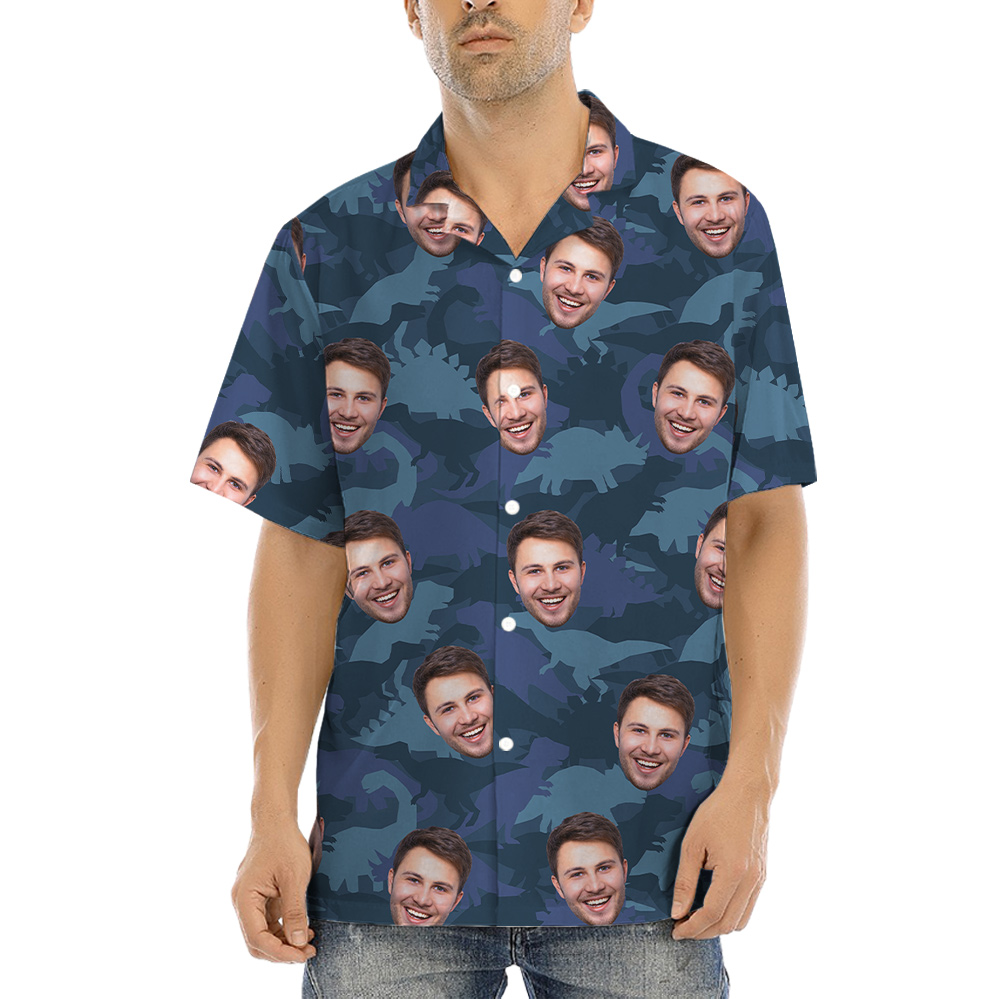Camouflage Dinosaur Hawaiian Shirt With Custom Face - variant image 1