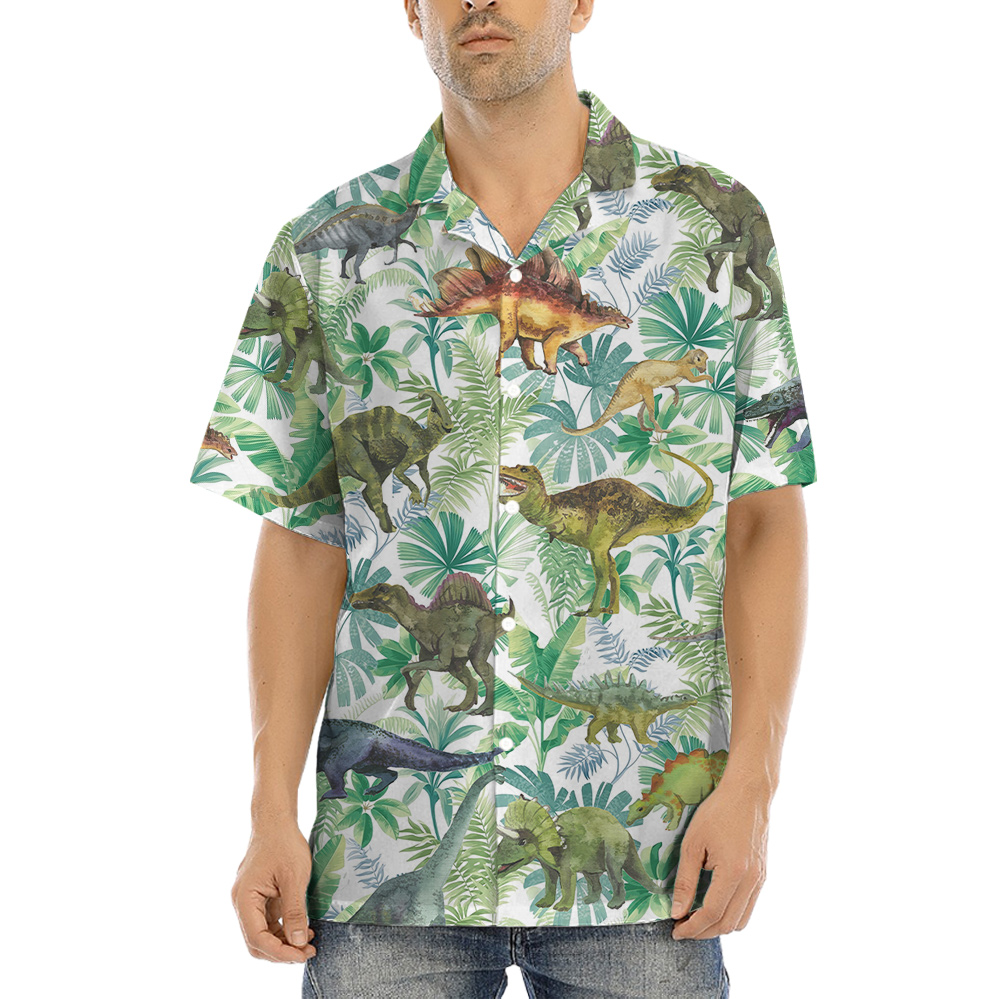 Dinosaur Tropical Green Hawaiian Shirt - variant image 1