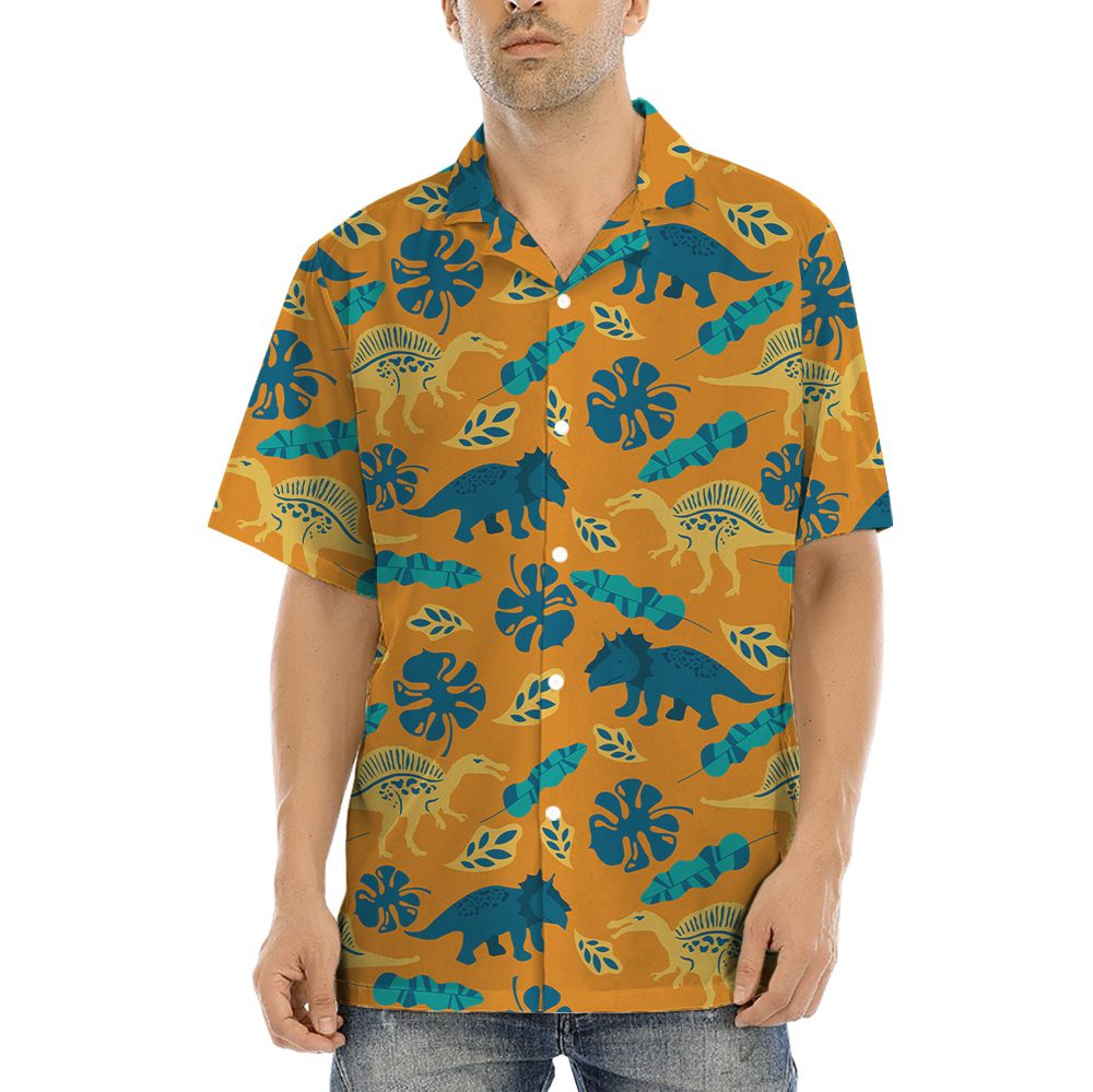 Dinosaur Tropical Orange Hawaiian Shirt - variant image 1