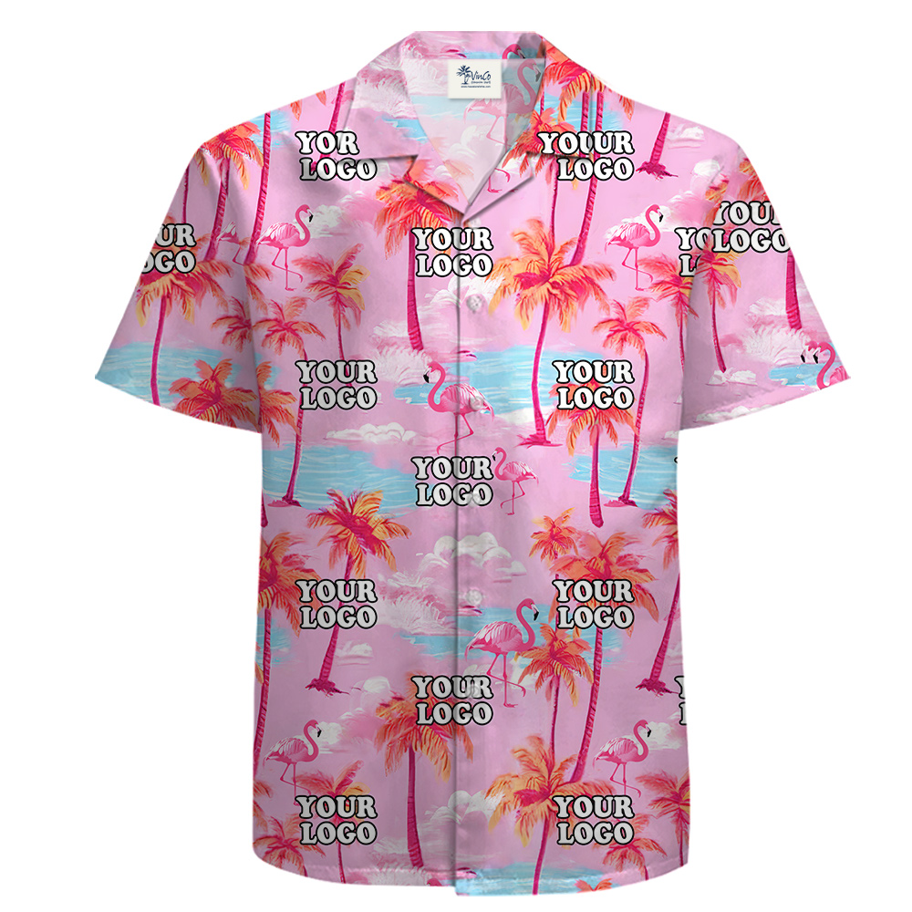 Pink Flamingo Personalized Logo Cotton Button Up Shirt - variant image 1