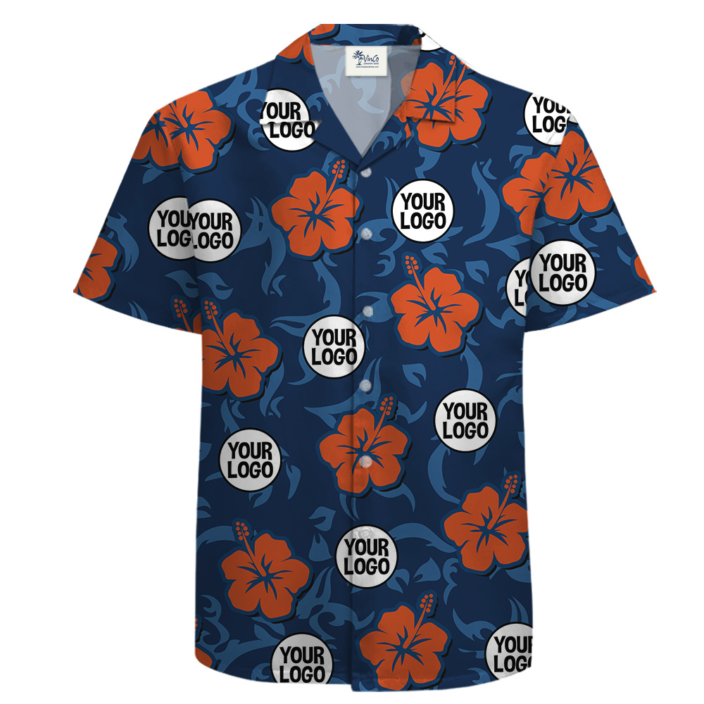 Custom Team Logo Cotton Hawaiian Shirt Hibiscus Print - variant image 1