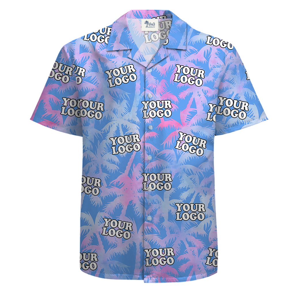 Custom Logo Cotton Hawaiian Shirt Pink Palm Theme - variant image 1