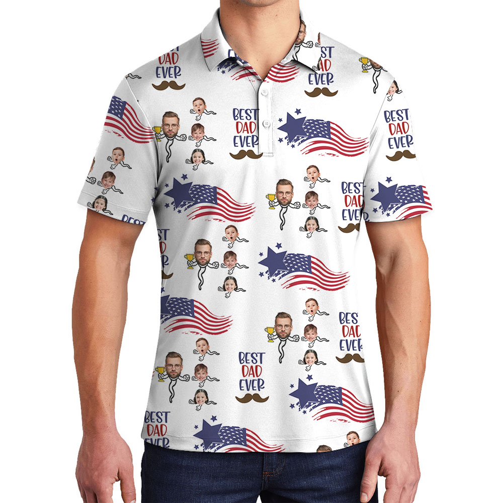 Funny Best Dad Ever Polo Men's Shirt With 1-5 Faces - variant image 1