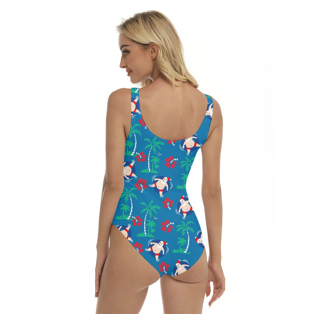 Blue Tropical Santa Christmas Blue Hawaiian Swimsuit