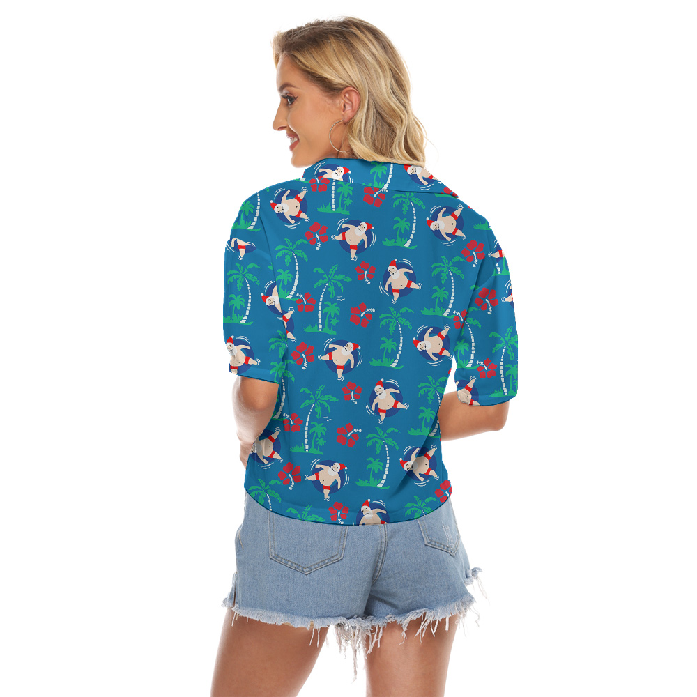 Tropical Style Santa Australia Xmas Blue Cropped Shirt