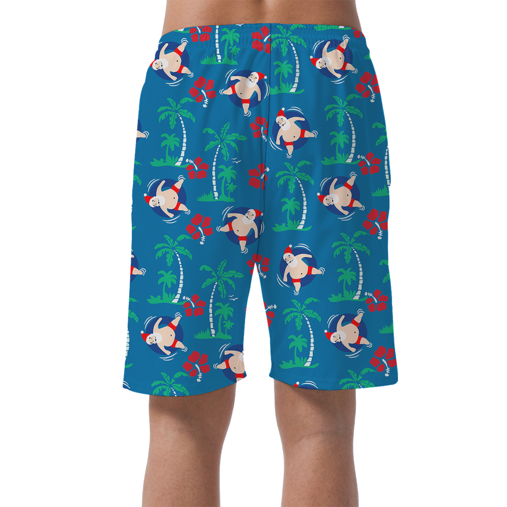 Santa Swimming Aussie Christmas Blue Hawaiian Beach Short