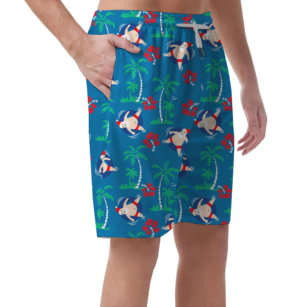 Santa Swimming Aussie Christmas Blue Hawaiian Beach Short
