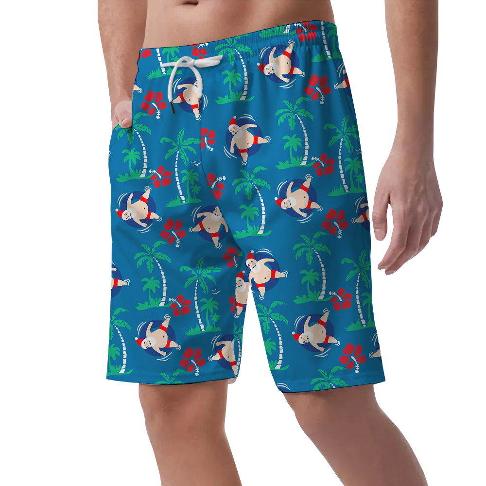Santa Swimming Aussie Christmas Blue Hawaiian Beach Short