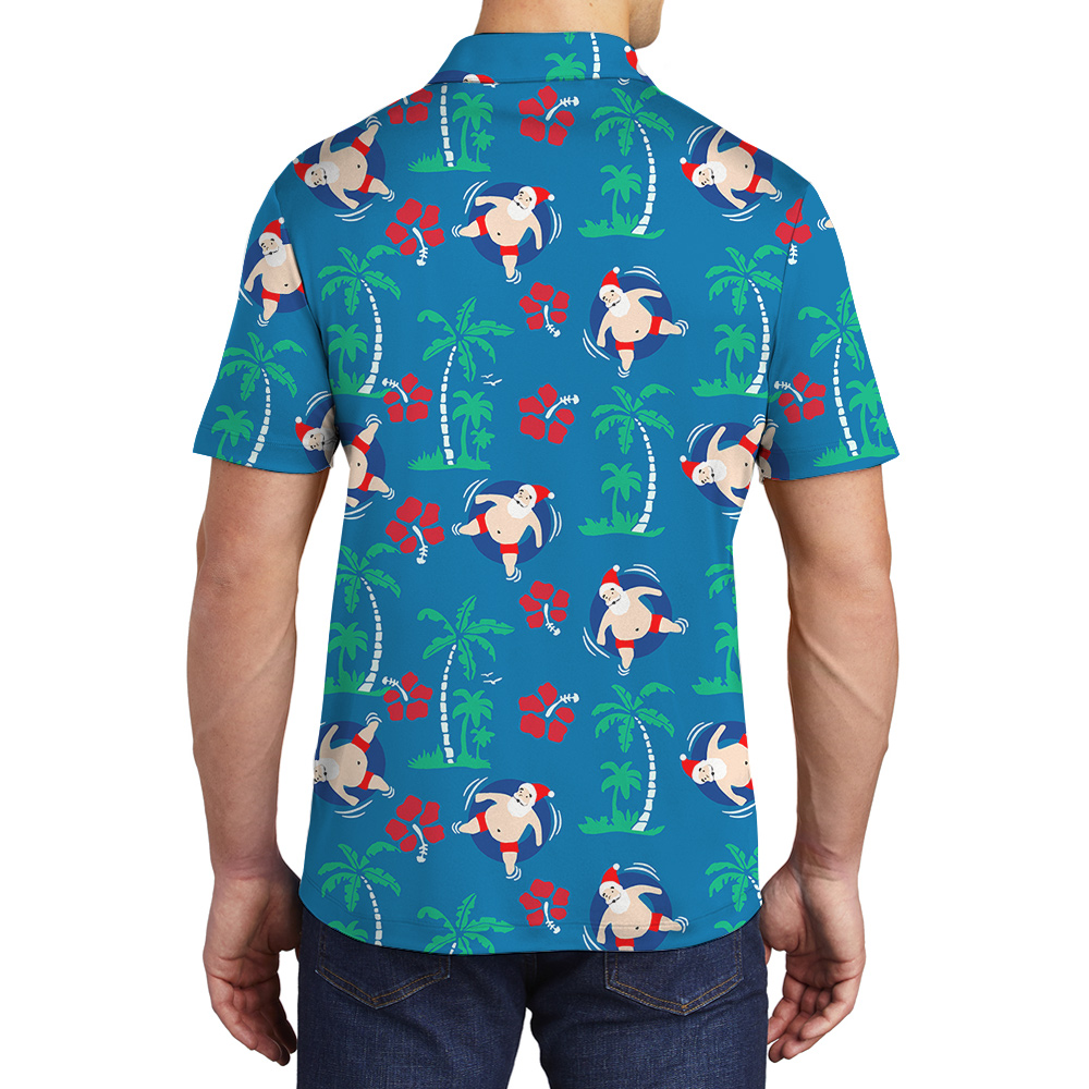 Santa Swimming Aussie Xmas Hawaiian Polo Golf Shirt