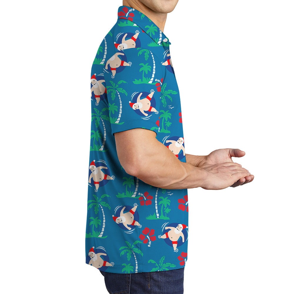 Santa Swimming Aussie Xmas Hawaiian Polo Golf Shirt