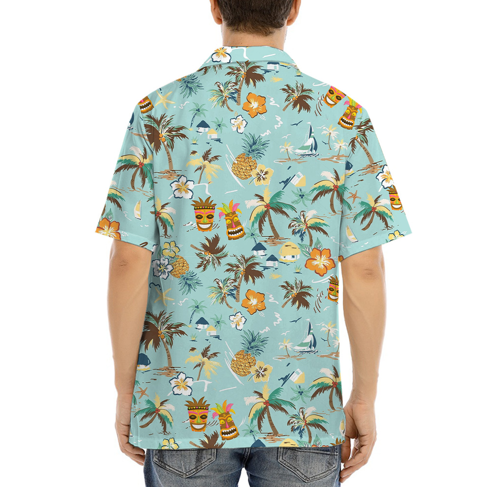 Tropical Palm Trees Tiki Hawaiian Button Up Shirt