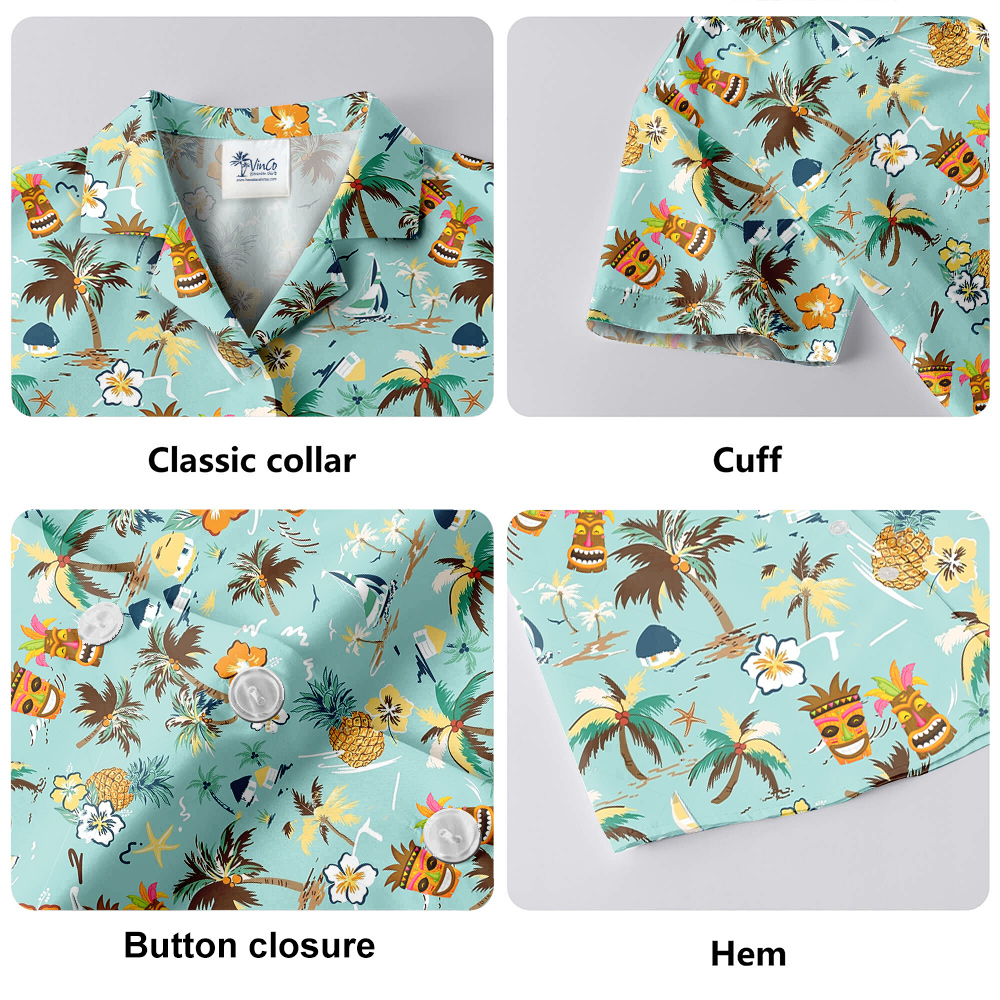Tropical Palm Trees Tiki Hawaiian Button Up Shirt