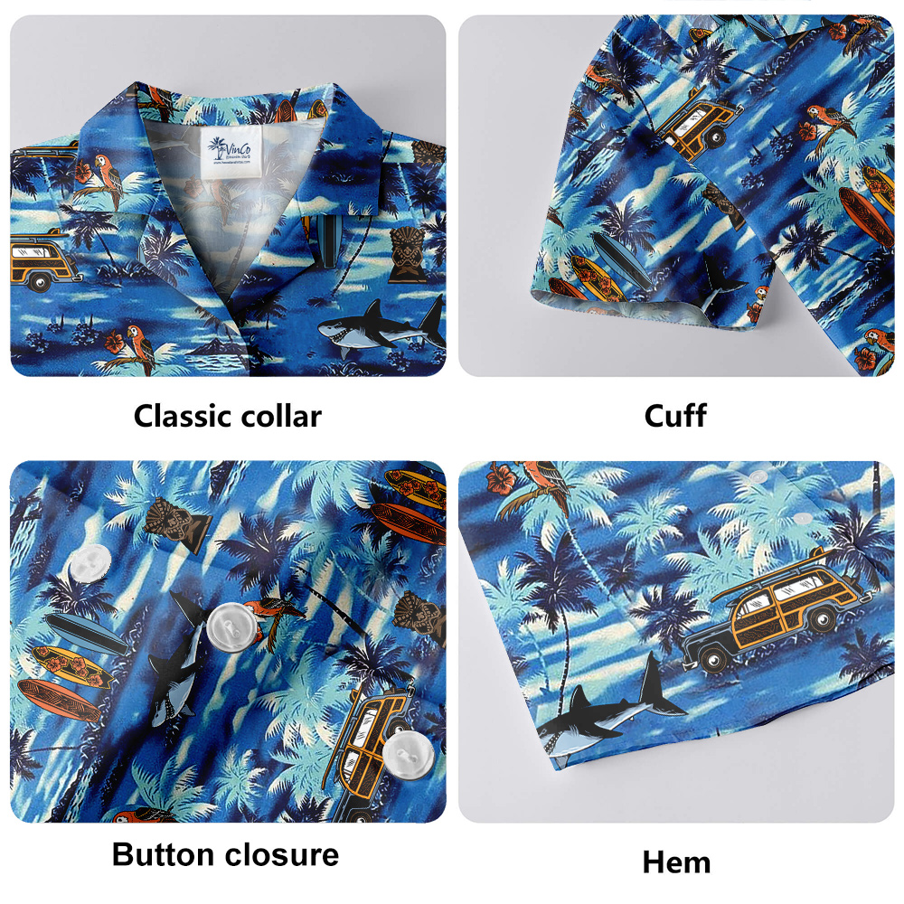 Vintage Tiki Tropical Island Blue Aloha Shirt