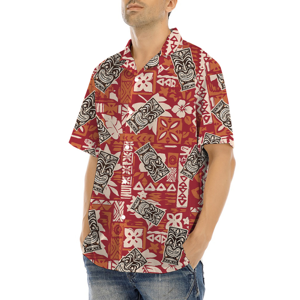 Vintage Tiki Orange Aloha Shirt