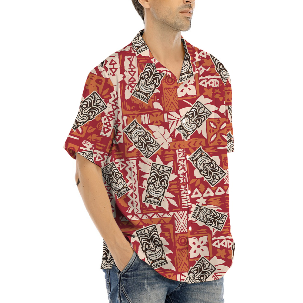 Vintage Tiki Orange Aloha Shirt