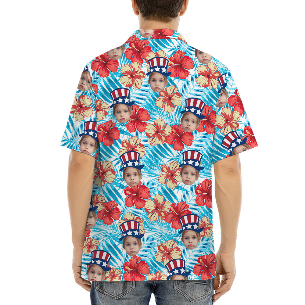 Cute Custom Face 4th Of July Hibiscus Hawaiian Shirt