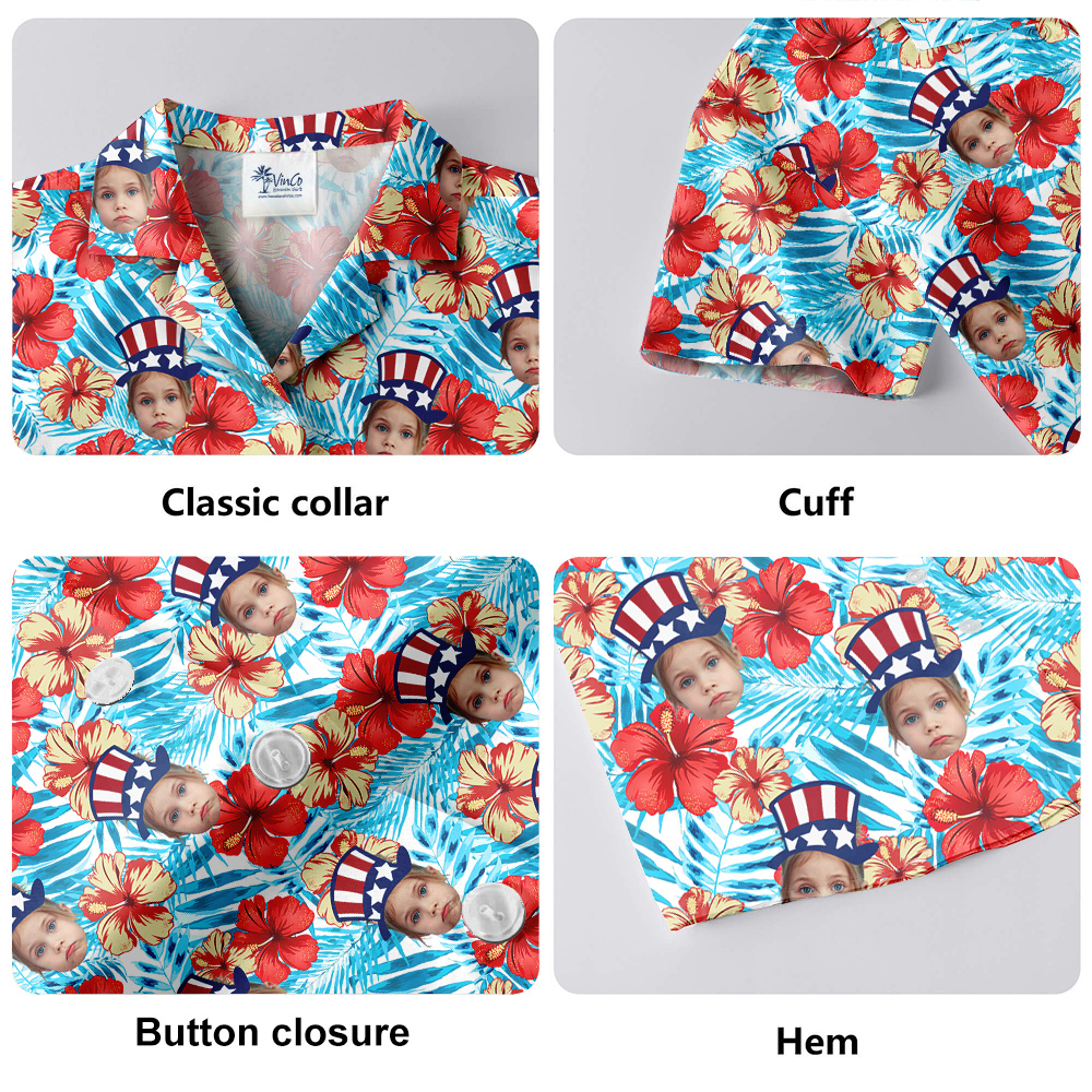 Cute Custom Face 4th Of July Hibiscus Hawaiian Shirt