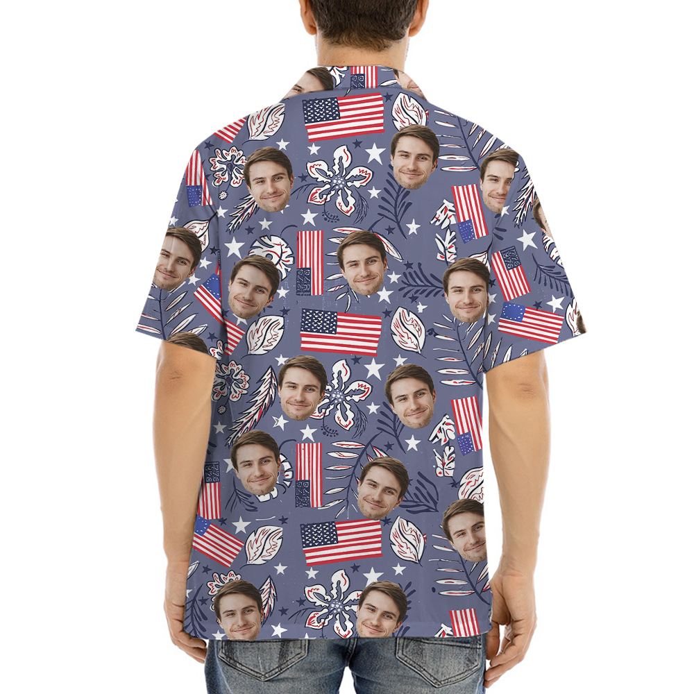 Custom Face American Flag Retro Style Hawaiian Shirt