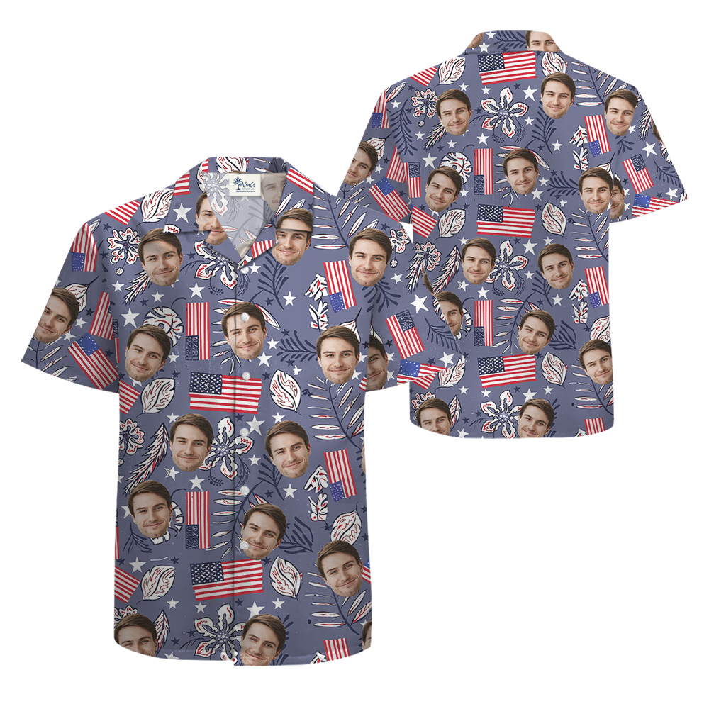 Custom Face American Flag Retro Style Hawaiian Shirt