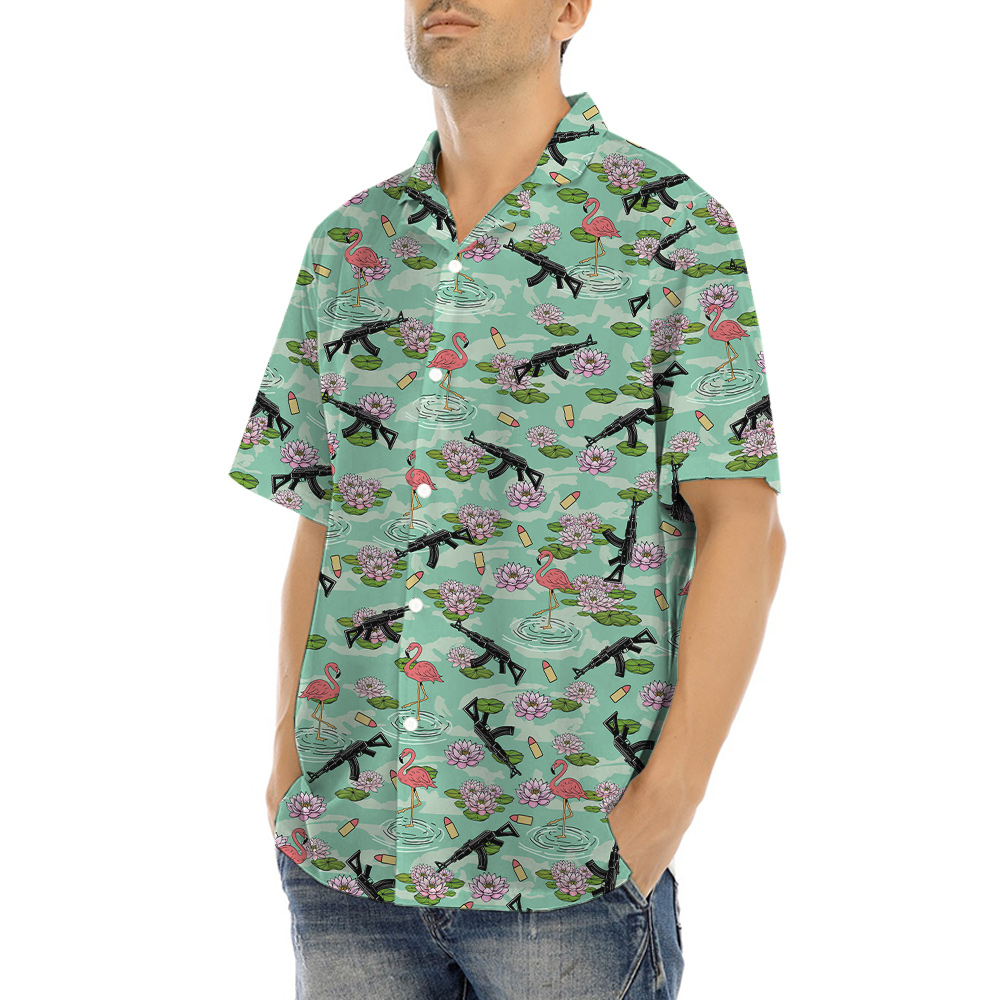 AK-47 Flamingo Green Hawaiian Shirt