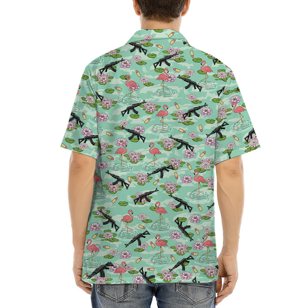 AK-47 Flamingo Green Hawaiian Shirt